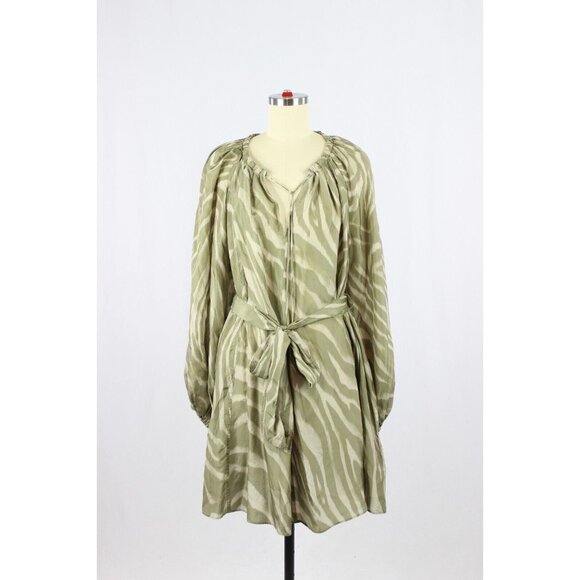BANANA REPUBLIC Reverie Green Zebra 100% Silk Blouson Flowy Tent Dress, Size M - Picture 3 of 14